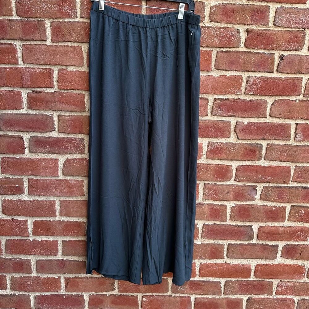 Eileen Fisher $278 crepe wide leg pants side slits tencel lyocell viscose small
